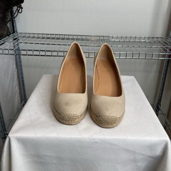J‎ Crew Women's Cream Canvas Espadrille Wedges Size 6.5 Coastal Preppy Casual - Picture 5 of 6